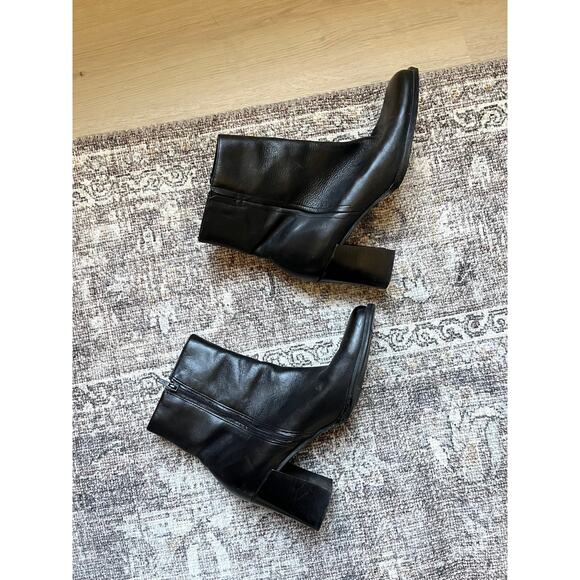 Vintage Wesley & Co Chunky Heel Black Leather Ankle Boots Booties 7 Zip Up - Picture 10 of 14